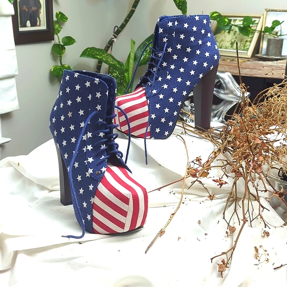 Sexy Go jane RED WHITE & BLUE PLATFORM - Picture 1 of 10